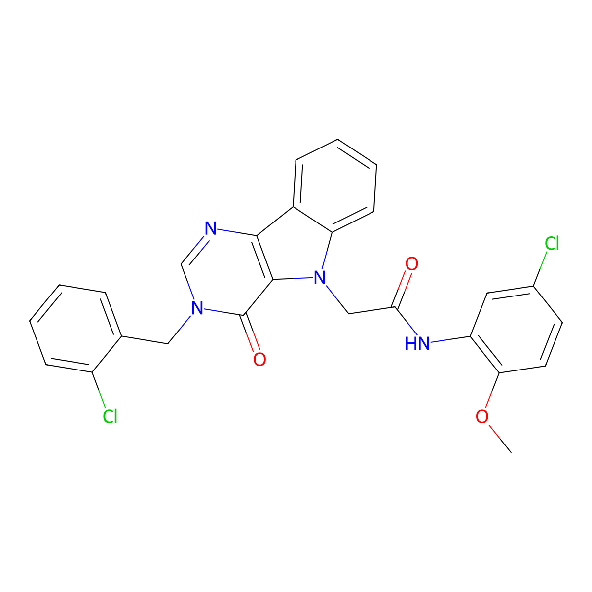 2-[3-(2-chlorobenzyl)-4-oxo-3,4-dihydro-5H-pyrimido[5,4-b]indol-5-yl]-N-(5-chloro-2-methoxyphenyl)acetamide molecular structure, CAS 1216810-49-9