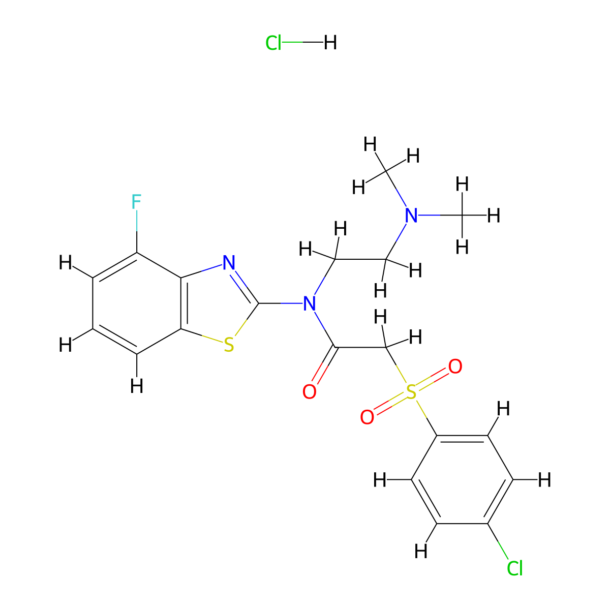 2-((4-chlorophenyl)sulfonyl)-N-(2-(dimethylamino)ethyl)-N-(4-fluorobenzo[d]thiazol-2-yl)acetamide hydrochloride molecular structure, CAS 1216812-73-5