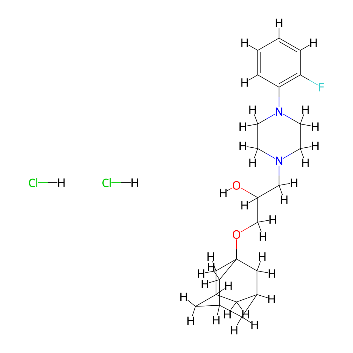 1-(Adamantan-1-yloxy)-3-[4-(2-fluorophenyl)piperazin-1-yl]propan-2-ol dihydrochloride molecular structure, CAS 1216813-20-5