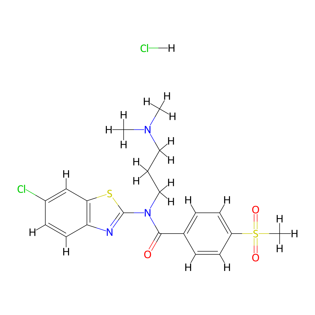 N-(6-chlorobenzo[d]thiazol-2-yl)-N-(3-(dimethylamino)propyl)-4-(methylsulfonyl)benzamide hydrochloride molecular structure, CAS 1216814-01-5