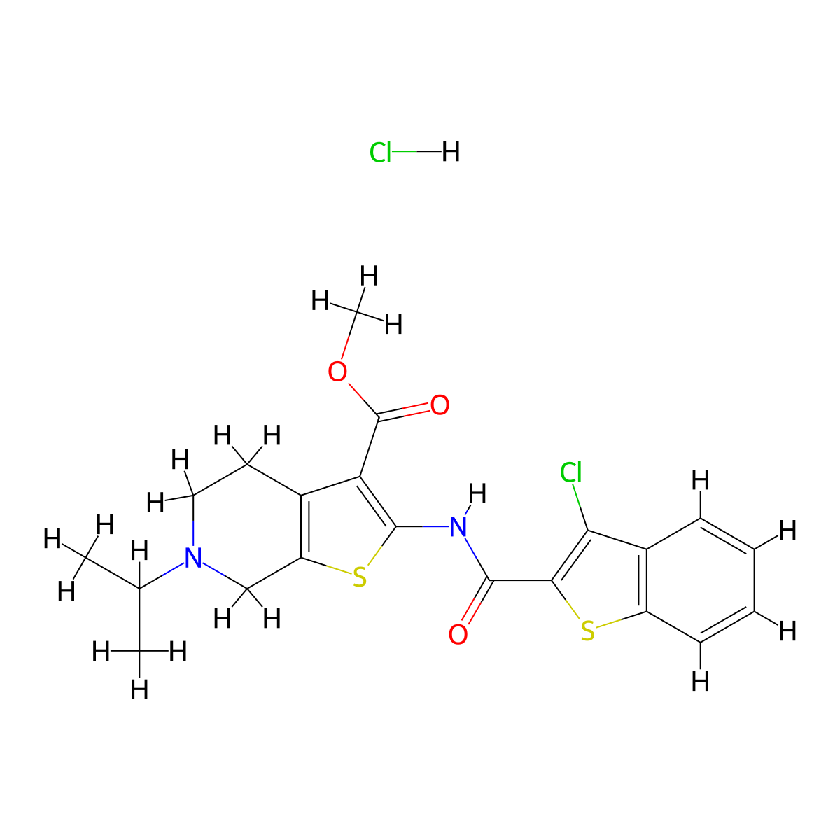 Methyl 2-(3-chlorobenzo[b]thiophene-2-carboxamido)-6-isopropyl-4,5,6,7-tetrahydrothieno[2,3-c]pyridine-3-carboxylate hydrochloride molecular structure, CAS 1216817-19-4