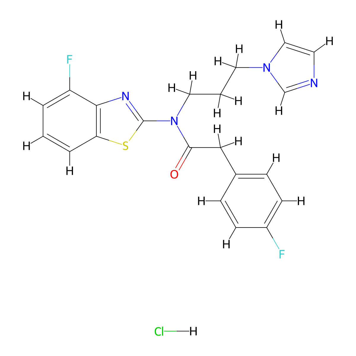 N-(3-(1H-imidazol-1-yl)propyl)-N-(4-fluorobenzo[d]thiazol-2-yl)-2-(4-fluorophenyl)acetamide hydrochloride molecular structure, CAS 1216819-02-1