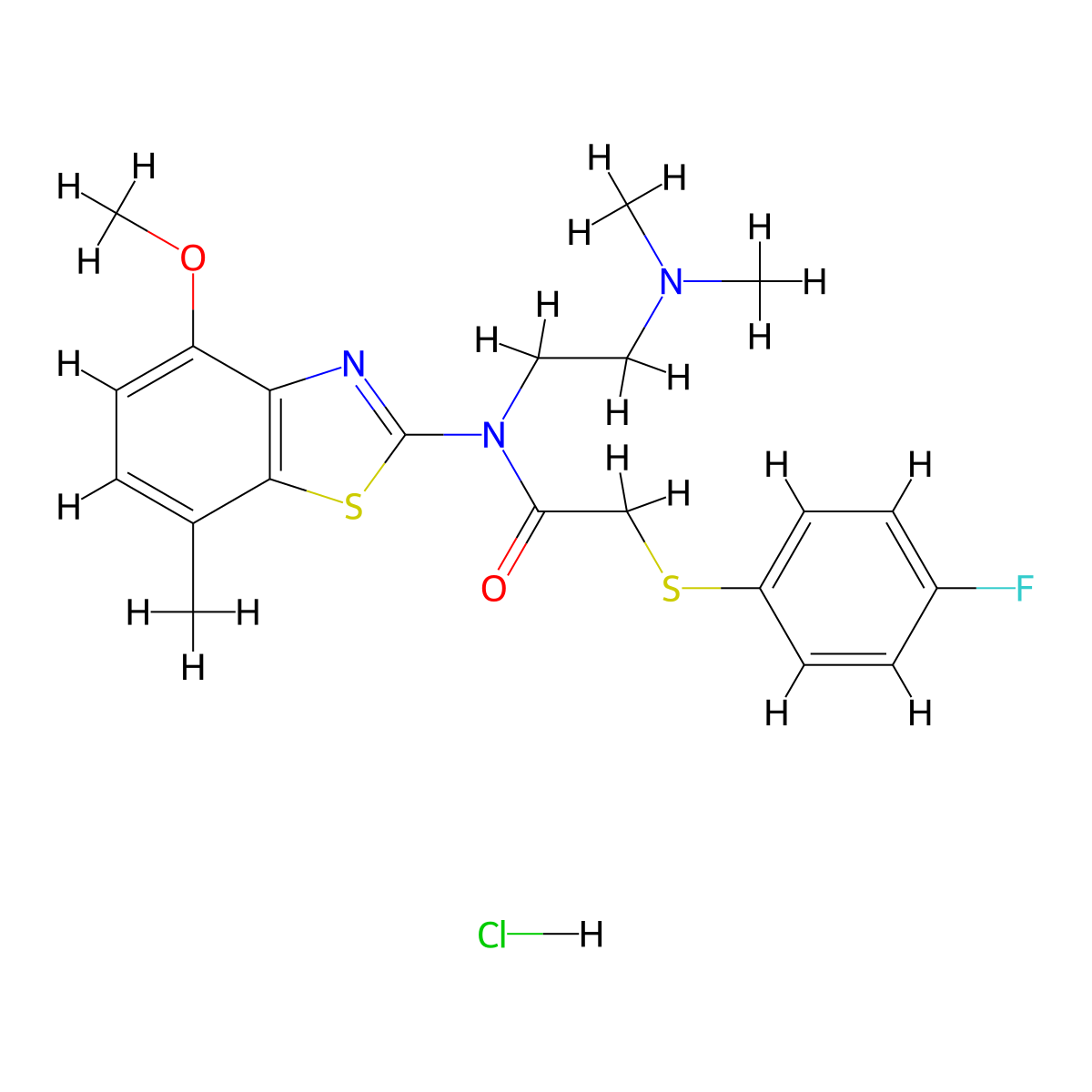 N-(2-(dimethylamino)ethyl)-2-((4-fluorophenyl)thio)-N-(4-methoxy-7-methylbenzo[d]thiazol-2-yl)acetamide hydrochloride molecular structure, CAS 1216819-71-4