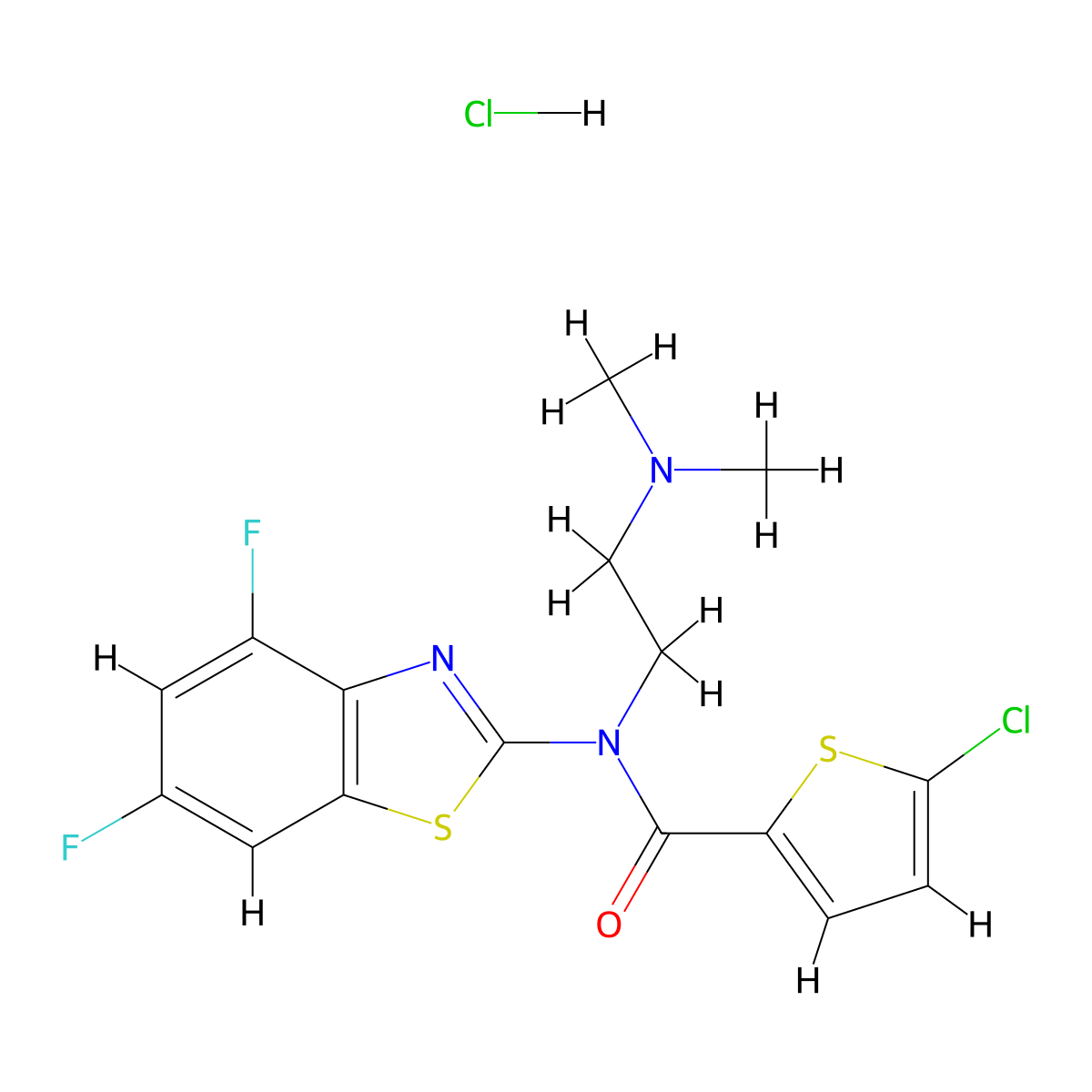 5-chloro-N-(4,6-difluorobenzo[d]thiazol-2-yl)-N-(2-(dimethylamino)ethyl)thiophene-2-carboxamide hydrochloride molecular structure, CAS 1216822-35-3