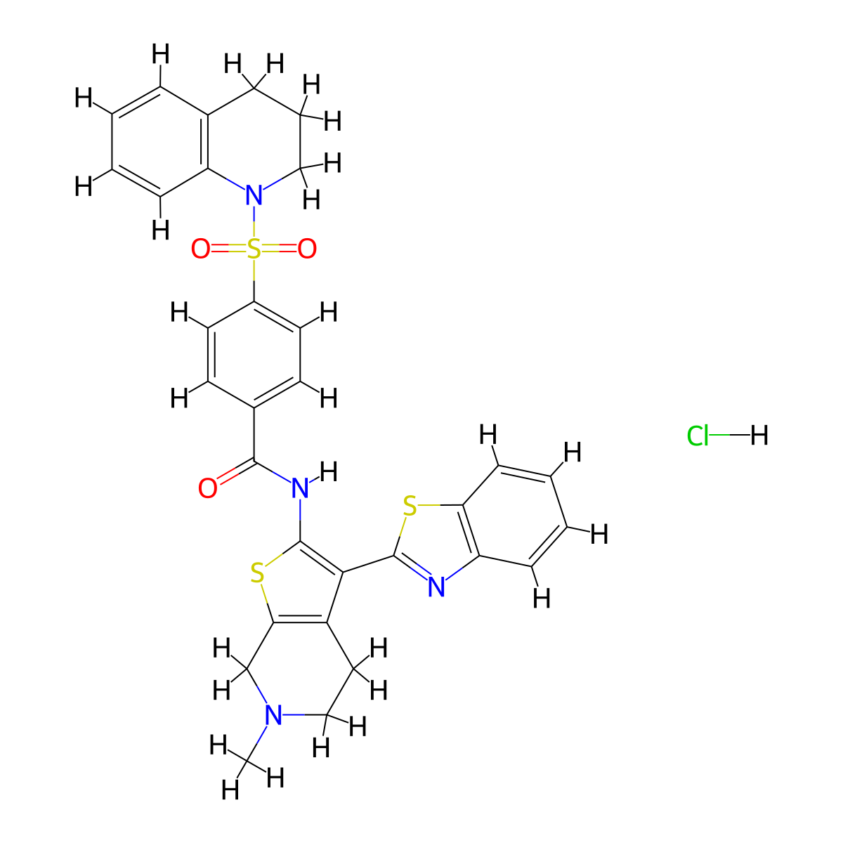 N-(3-(benzo[d]thiazol-2-yl)-6-methyl-4,5,6,7-tetrahydrothieno[2,3-c]pyridin-2-yl)-4-((3,4-dihydroquinolin-1(2H)-yl)sulfonyl)benzamide hydrochloride molecular structure, CAS 1216822-84-2