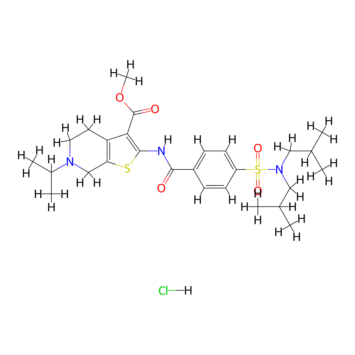 methyl 2-(4-(N,N-diisobutylsulfamoyl)benzamido)-6-isopropyl-4,5,6,7-tetrahydrothieno[2,3-c]pyridine-3-carboxylate hydrochloride molecular structure, CAS 1216823-08-3