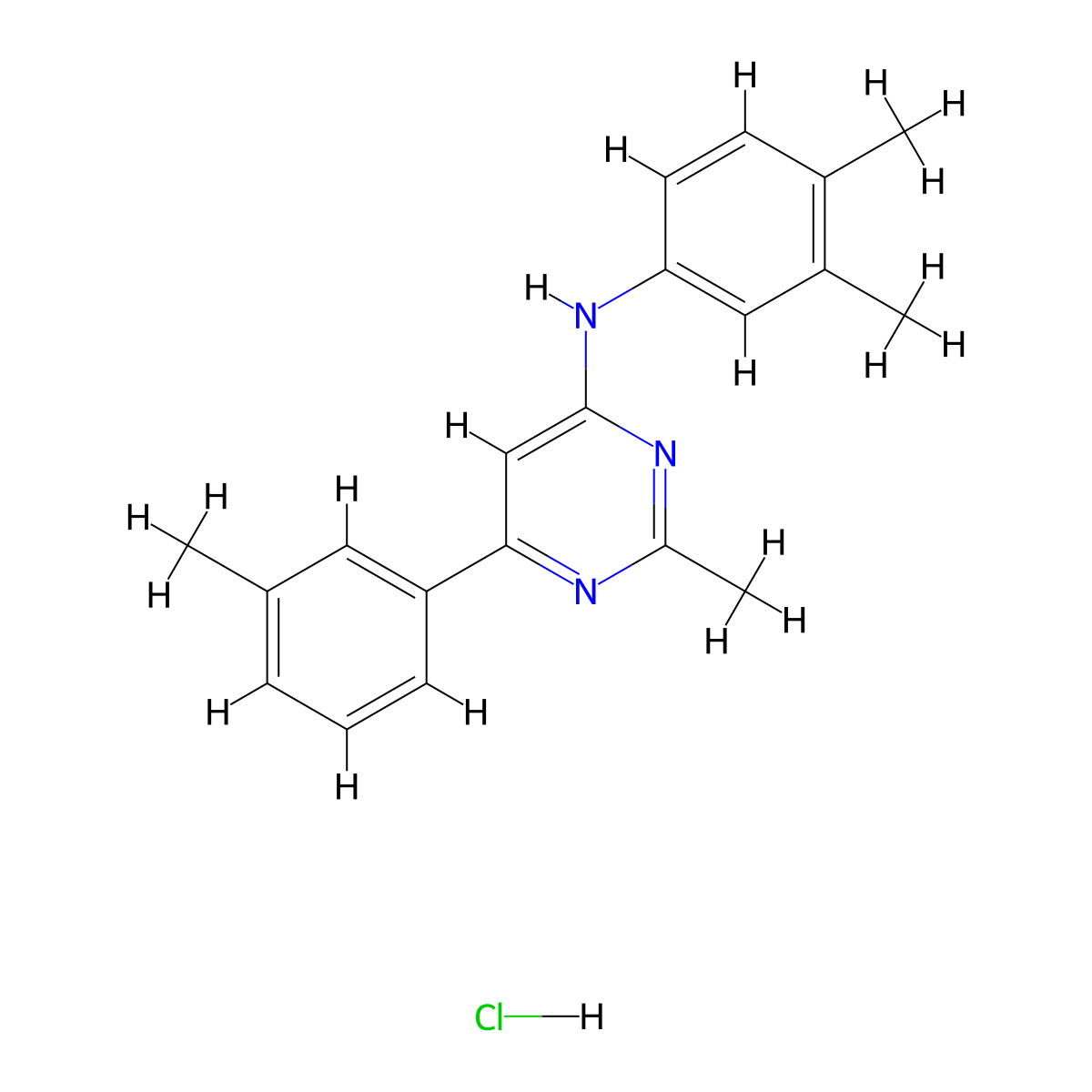 N-(3,4-dimethylphenyl)-2-methyl-6-(3-methylphenyl)pyrimidin-4-amine;hydrochloride molecular structure, CAS 1216823-47-0