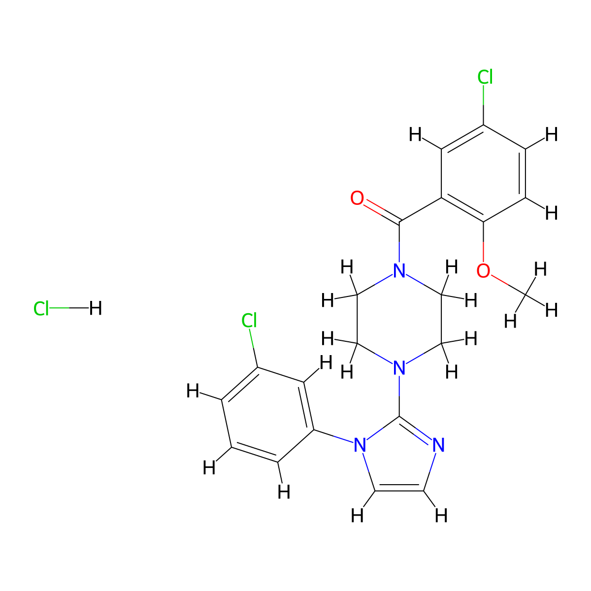 (5-chloro-2-methoxyphenyl)(4-(1-(3-chlorophenyl)-1H-imidazol-2-yl)piperazin-1-yl)methanone hydrochloride molecular structure, CAS 1216824-19-9