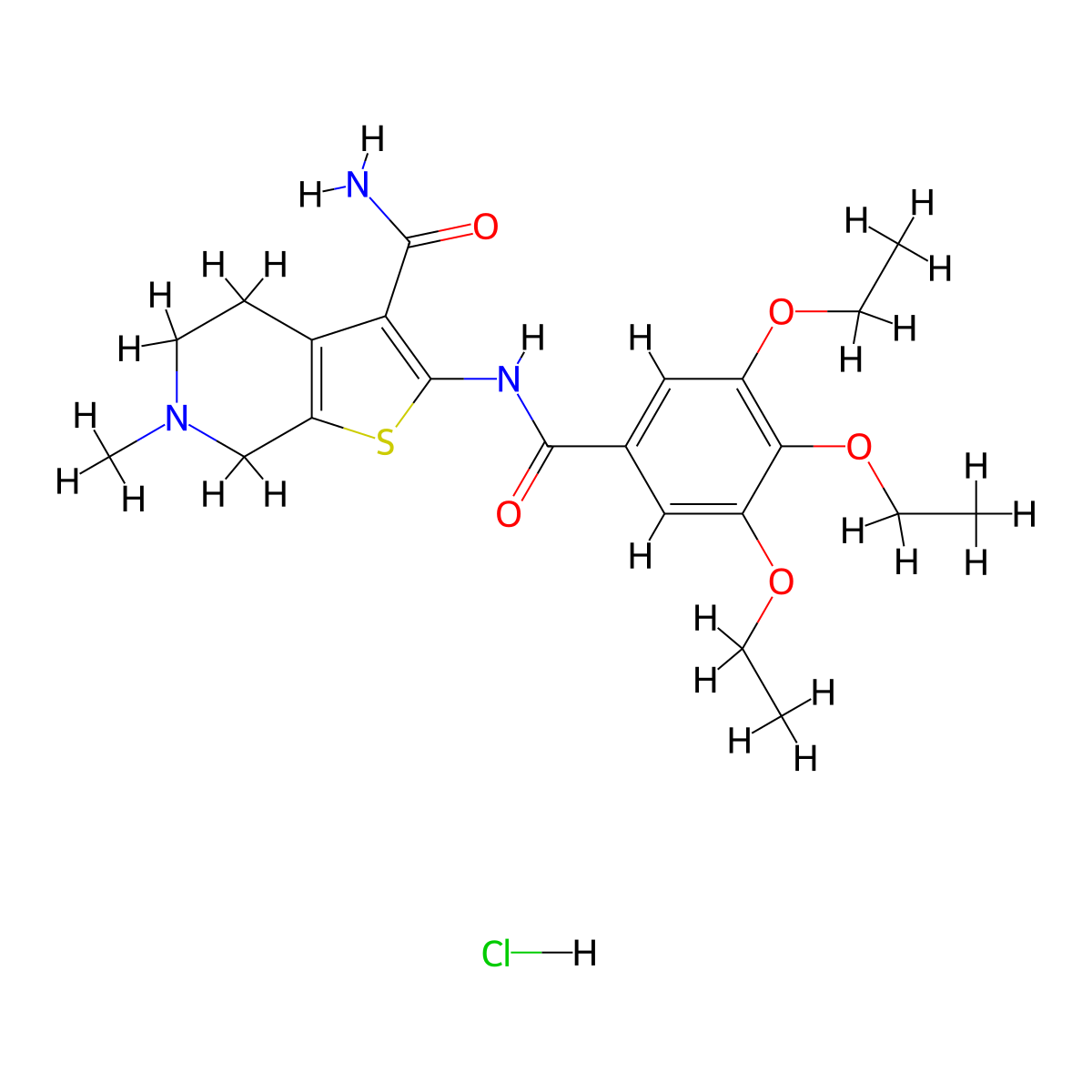 6-Methyl-2-(3,4,5-triethoxybenzamido)-4,5,6,7-tetrahydrothieno[2,3-c]pyridine-3-carboxamide hydrochloride molecular structure, CAS 1216824-77-9