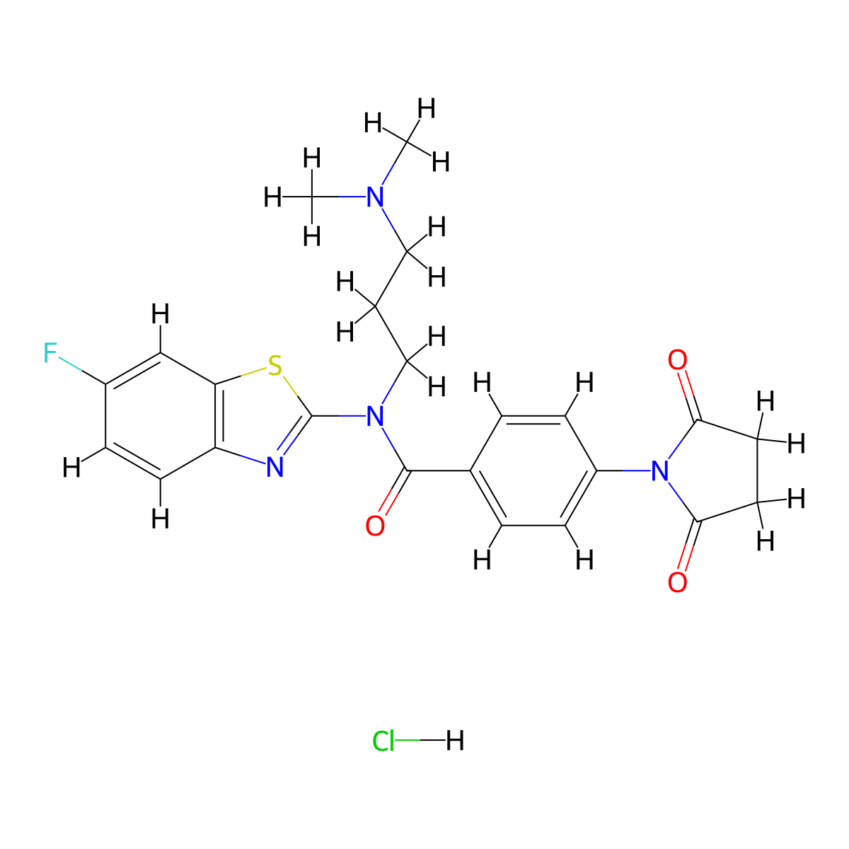 N-(3-(dimethylamino)propyl)-4-(2,5-dioxopyrrolidin-1-yl)-N-(6-fluorobenzo[d]thiazol-2-yl)benzamide hydrochloride molecular structure, CAS 1216827-05-2