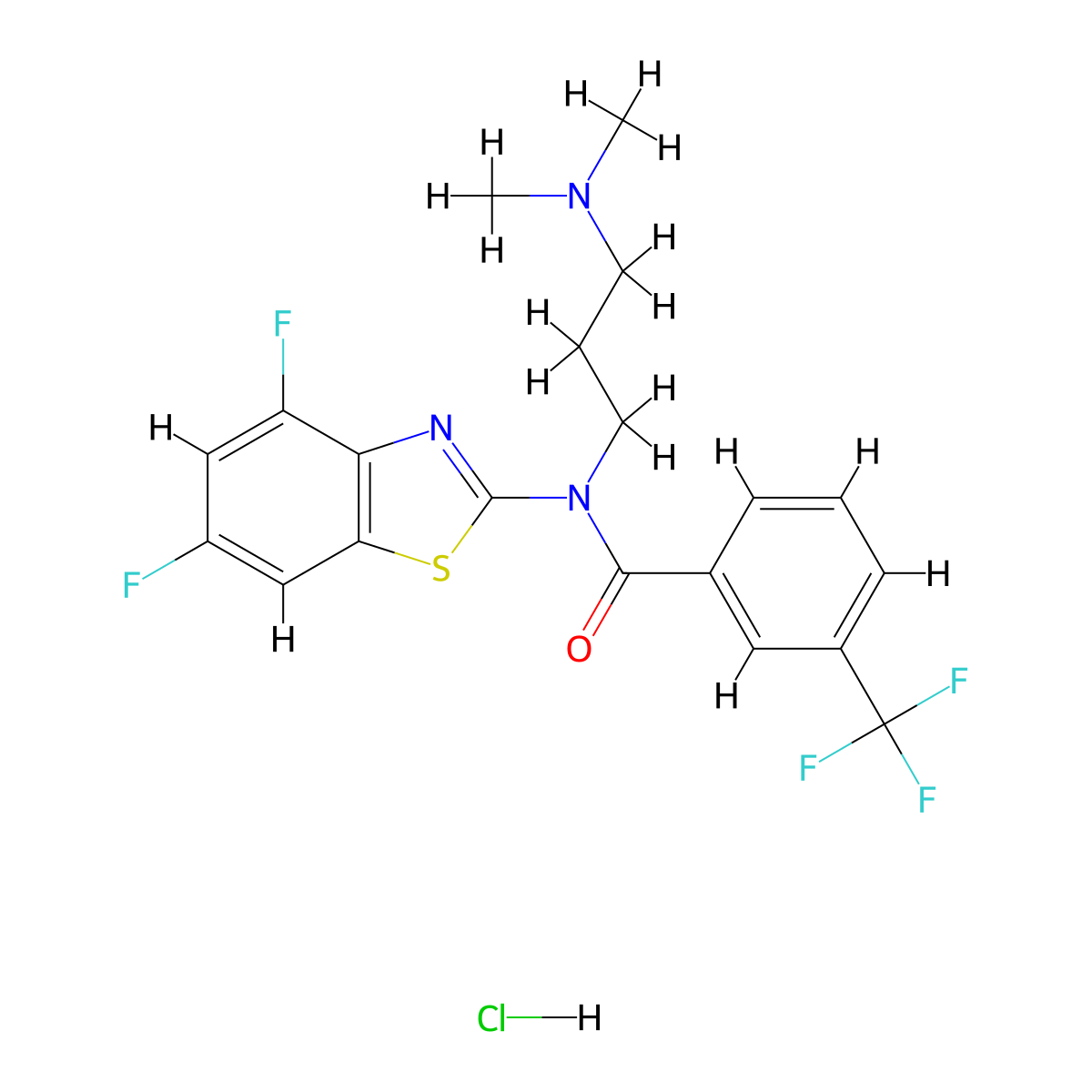 N-(4,6-difluorobenzo[d]thiazol-2-yl)-N-(3-(dimethylamino)propyl)-3-(trifluoromethyl)benzamide hydrochloride molecular structure, CAS 1216827-46-1