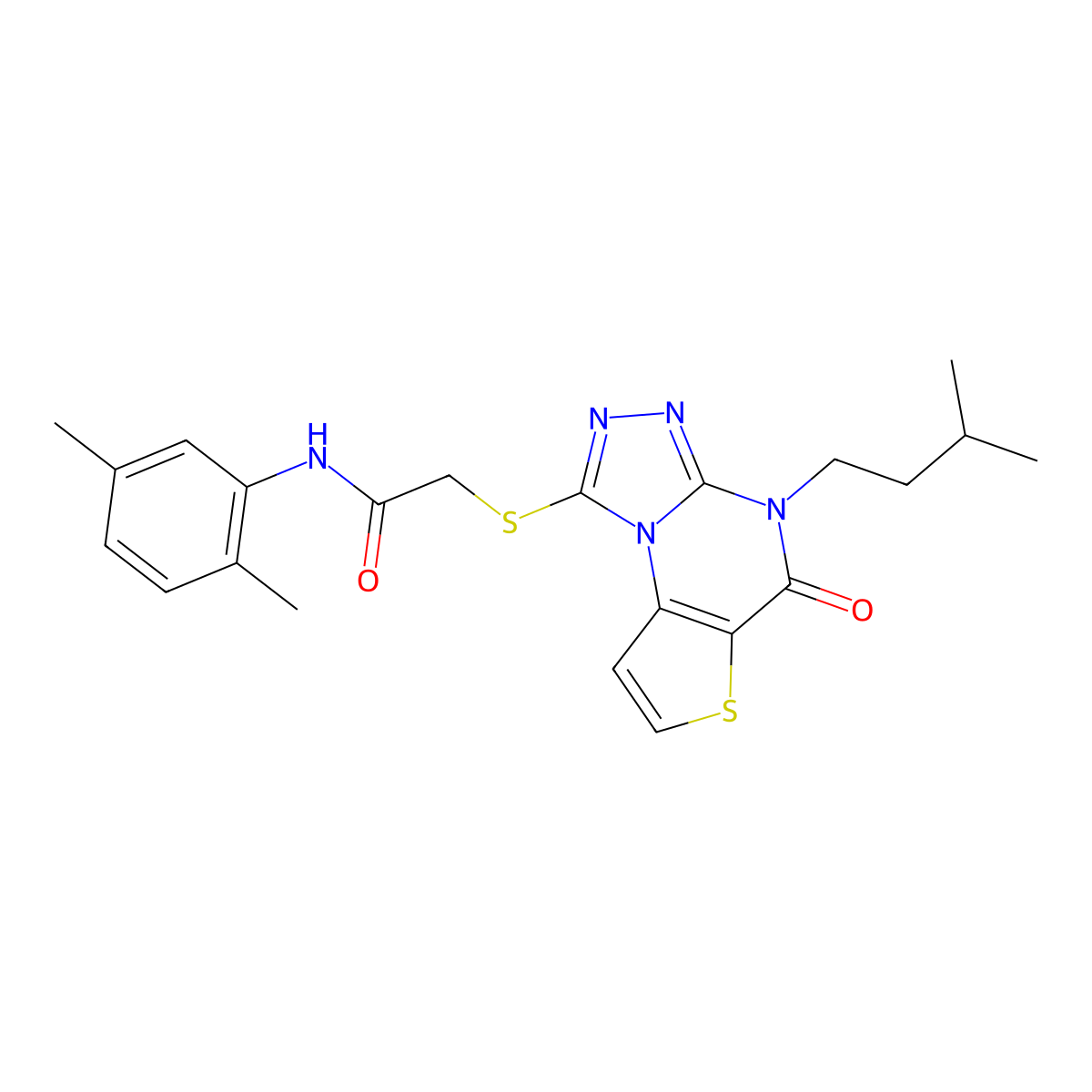 N-(2,5-dimethylphenyl)-2-((4-isopentyl-5-oxo-4,5-dihydrothieno[2,3-e][1,2,4]triazolo[4,3-a]pyrimidin-1-yl)thio)acetamide molecular structure, CAS 1216827-67-6