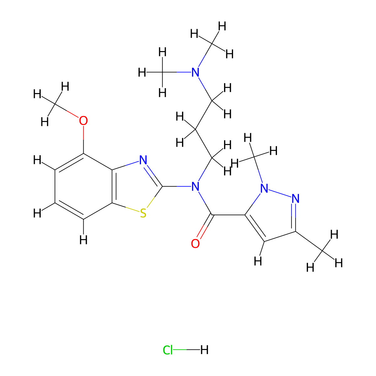 N-(3-(dimethylamino)propyl)-N-(4-methoxybenzo[d]thiazol-2-yl)-1,3-dimethyl-1H-pyrazole-5-carboxamide hydrochloride molecular structure, CAS 1216827-86-9