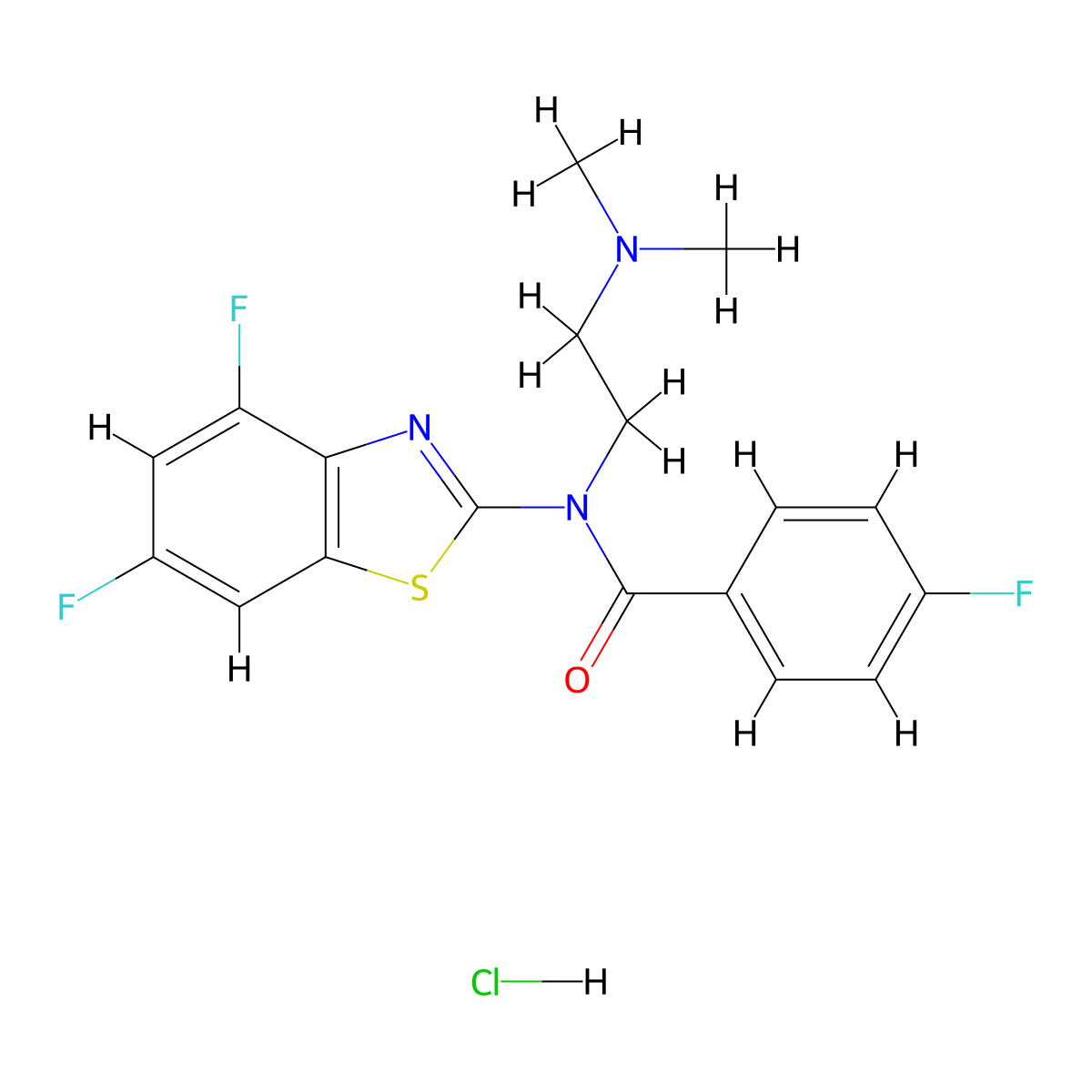 N-(4,6-difluorobenzo[d]thiazol-2-yl)-N-(2-(dimethylamino)ethyl)-4-fluorobenzamide hydrochloride molecular structure, CAS 1216828-33-9