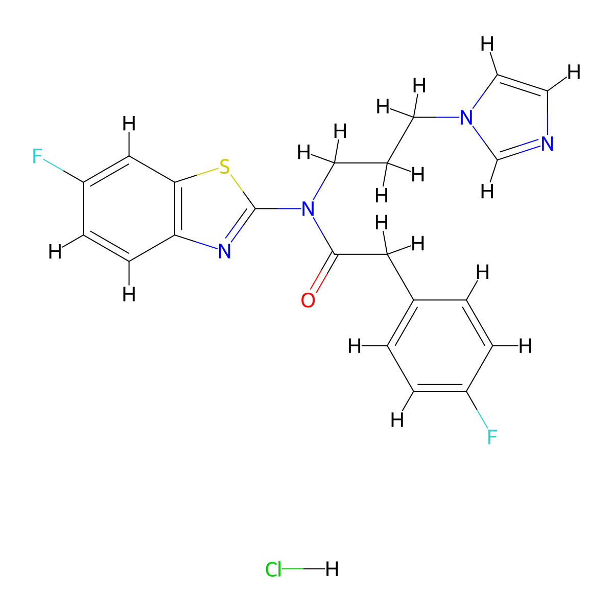 N-(3-(1H-imidazol-1-yl)propyl)-N-(6-fluorobenzo[d]thiazol-2-yl)-2-(4-fluorophenyl)acetamide hydrochloride molecular structure, CAS 1216828-76-0