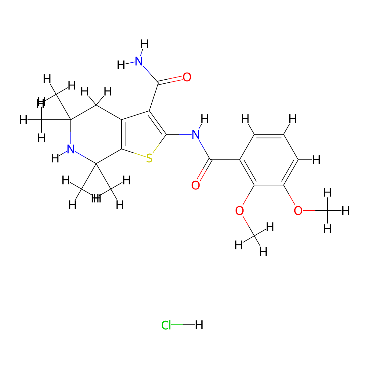 2-(2,3-Dimethoxybenzamido)-5,5,7,7-tetramethyl-4,5,6,7-tetrahydrothieno[2,3-c]pyridine-3-carboxamide hydrochloride molecular structure, CAS 1216828-77-1