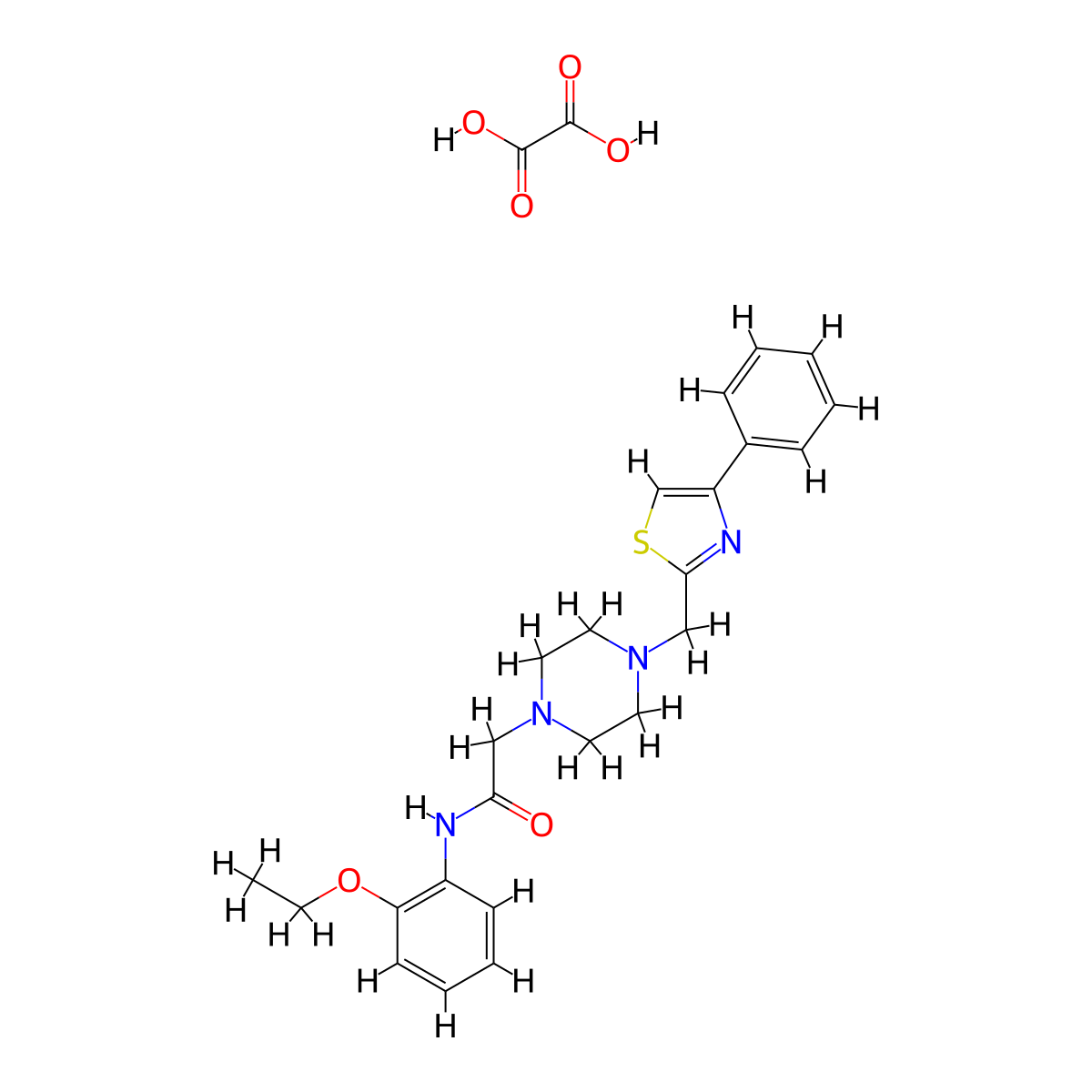 N-(2-ethoxyphenyl)-2-(4-((4-phenylthiazol-2-yl)methyl)piperazin-1-yl)acetamide oxalate molecular structure, CAS 1216829-50-3