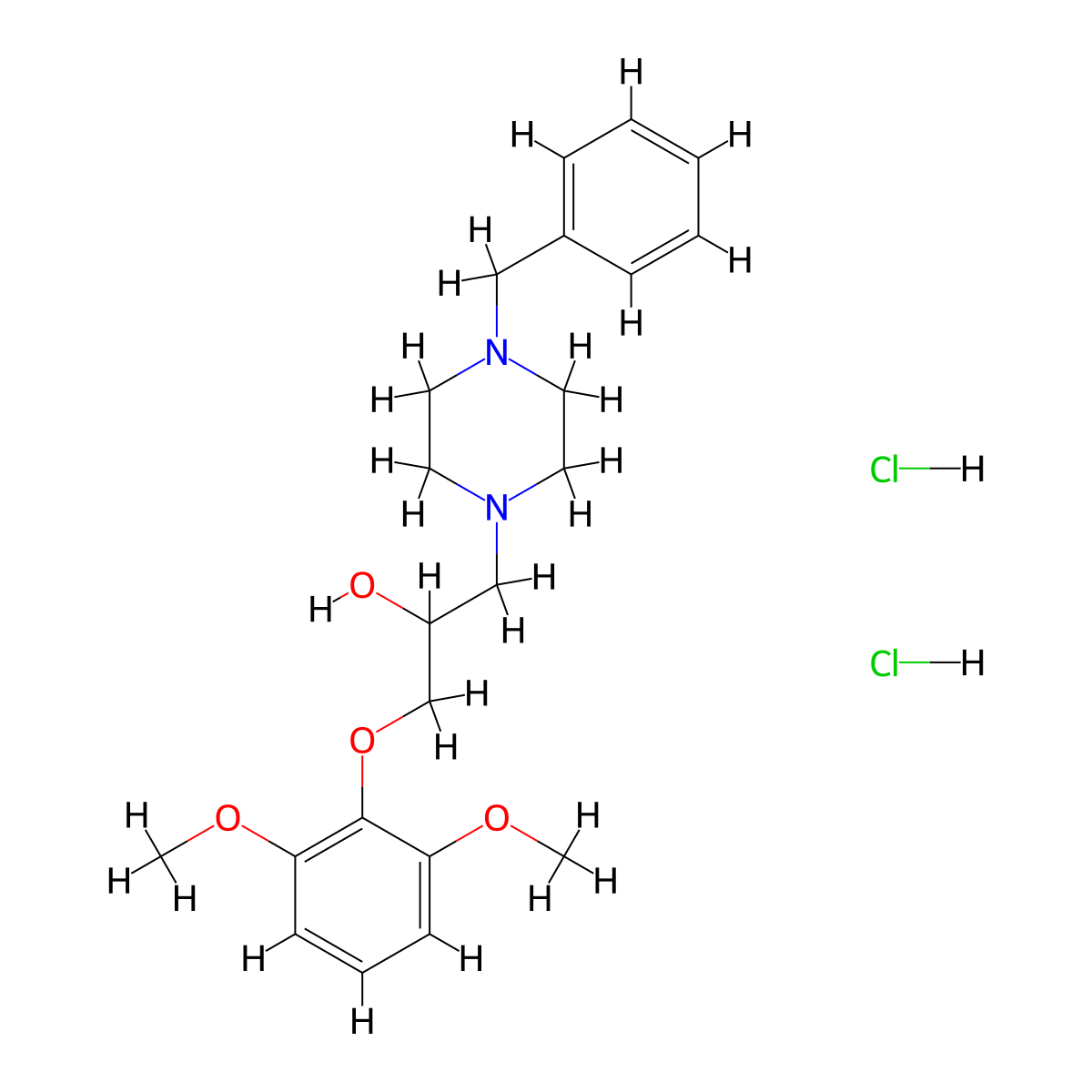 1-(4-Benzylpiperazin-1-yl)-3-(2,6-dimethoxyphenoxy)propan-2-ol dihydrochloride molecular structure, CAS 1216829-84-3