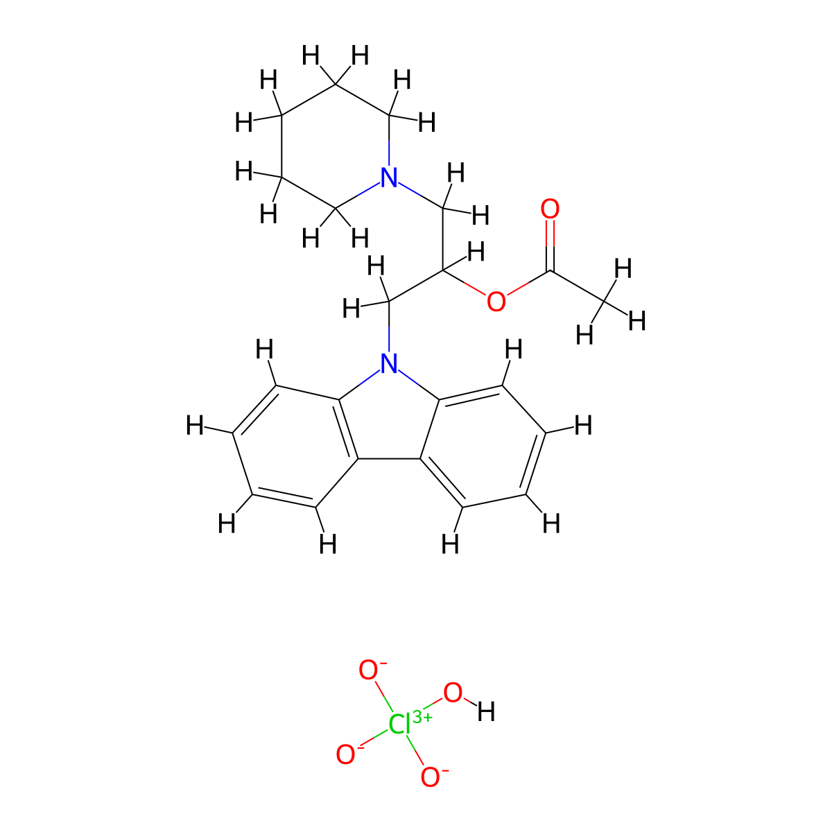 1-(9H-carbazol-9-yl)-3-(piperidin-1-yl)propan-2-yl acetate perchlorate molecular structure, CAS 1216830-80-6