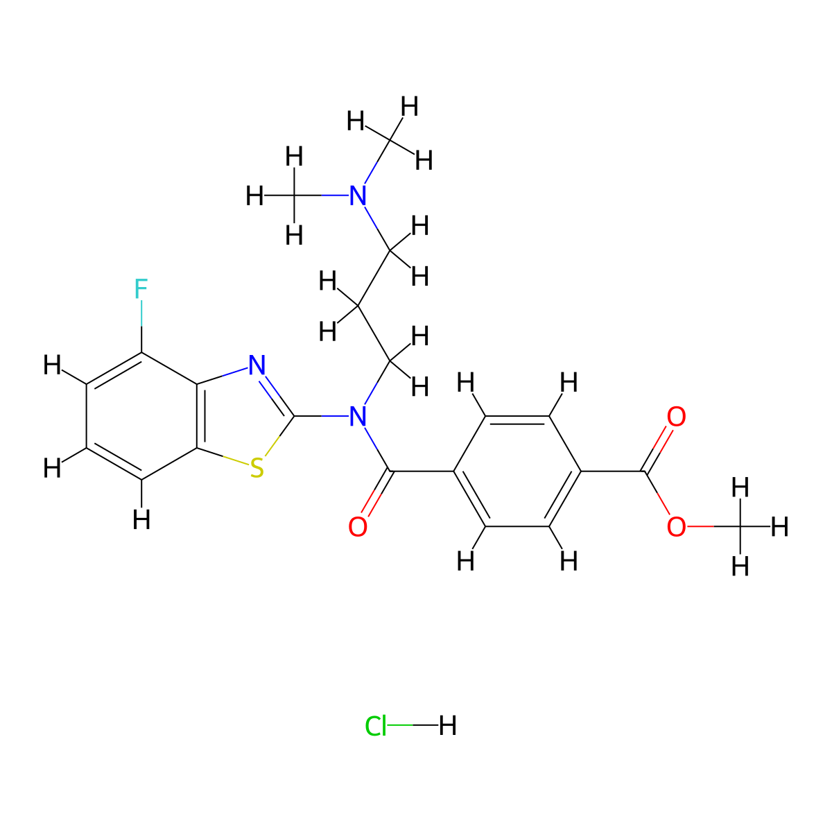 Methyl 4-((3-(dimethylamino)propyl)(4-fluorobenzo[d]thiazol-2-yl)carbamoyl)benzoate hydrochloride molecular structure, CAS 1216831-43-4