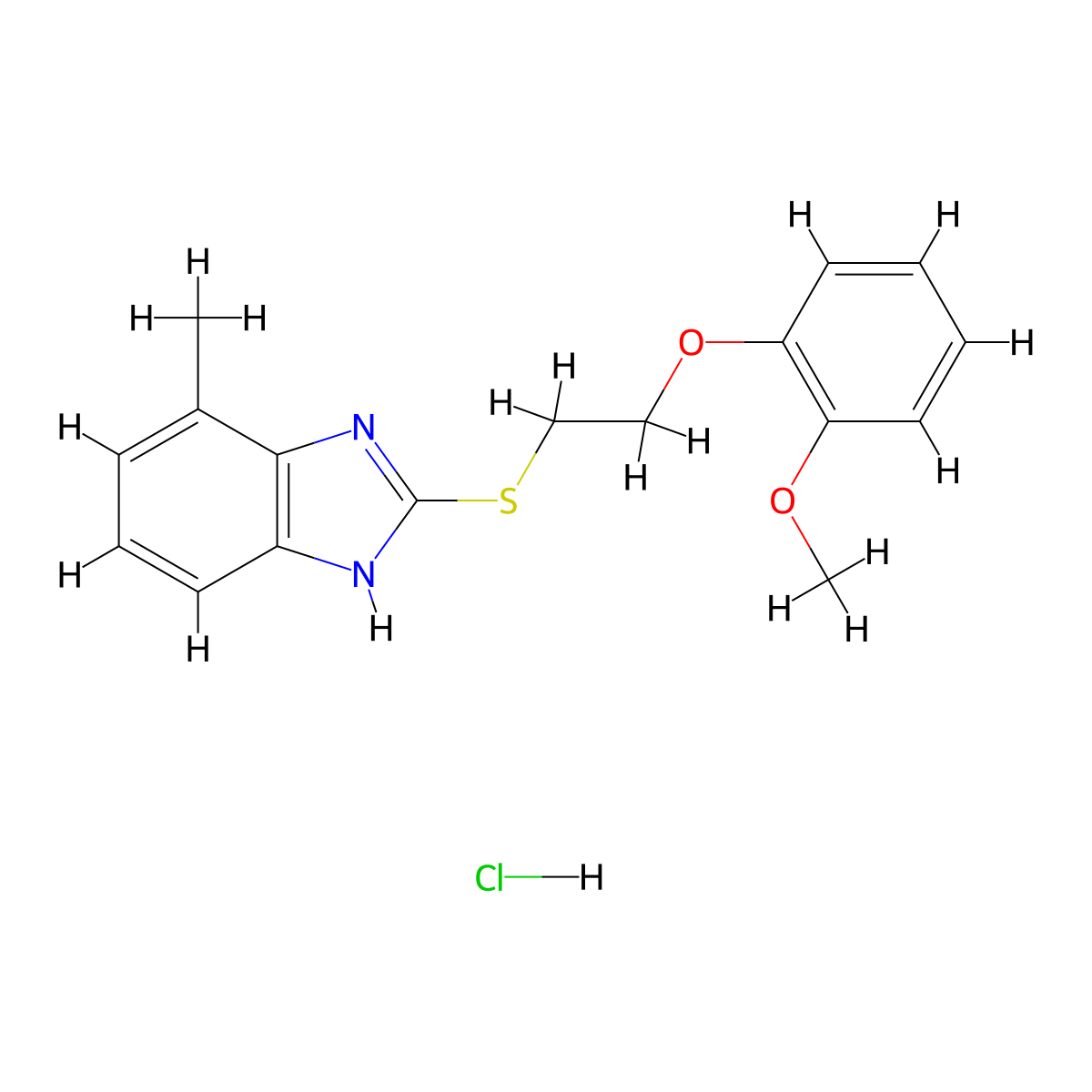 2-((2-(2-methoxyphenoxy)ethyl)thio)-4-methyl-1H-benzo[d]imidazole hydrochloride molecular structure, CAS 1216832-18-6