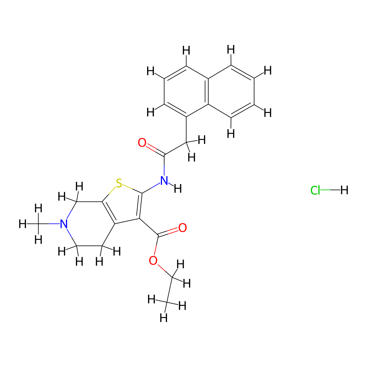 Ethyl 6-methyl-2-(2-(naphthalen-1-yl)acetamido)-4,5,6,7-tetrahydrothieno[2,3-c]pyridine-3-carboxylate hydrochloride molecular structure, CAS 1216833-62-3