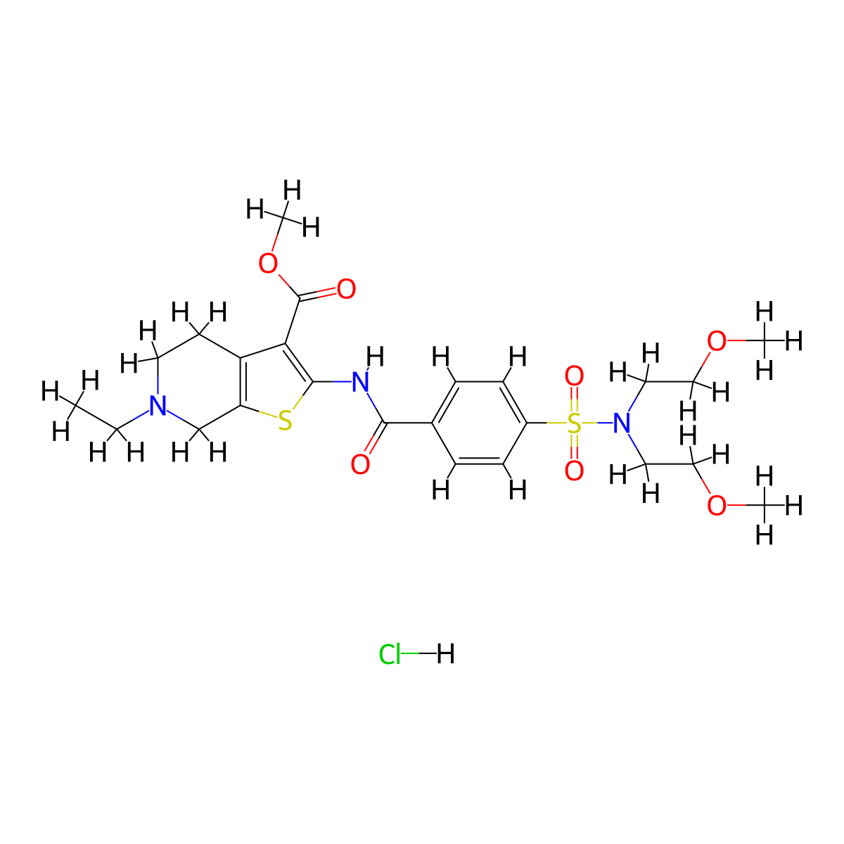methyl 2-(4-(N,N-bis(2-methoxyethyl)sulfamoyl)benzamido)-6-ethyl-4,5,6,7-tetrahydrothieno[2,3-c]pyridine-3-carboxylate hydrochloride molecular structure, CAS 1216835-18-5