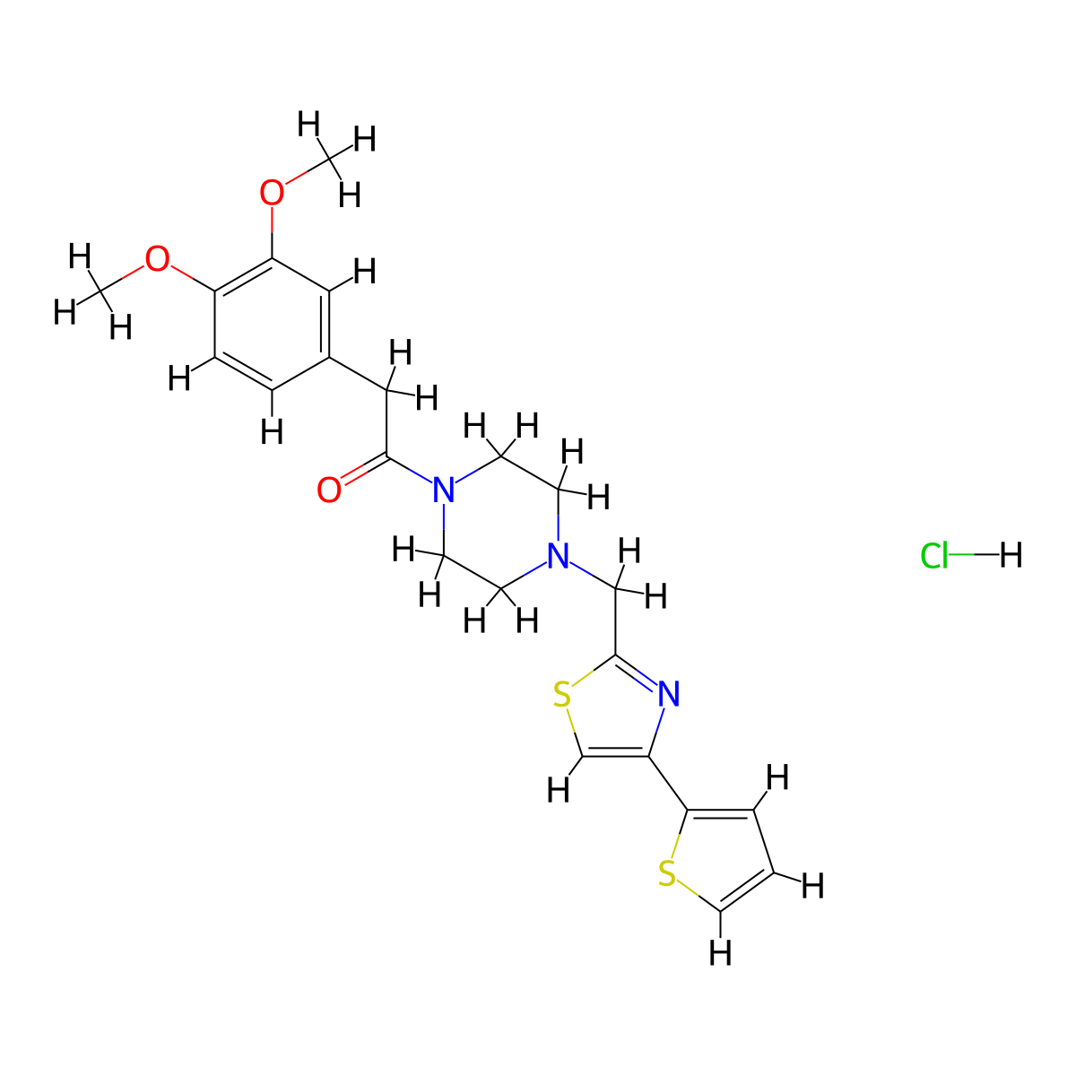 2-(3,4-Dimethoxyphenyl)-1-(4-((4-(thiophen-2-yl)thiazol-2-yl)methyl)piperazin-1-yl)ethanone hydrochloride molecular structure, CAS 1216837-22-7
