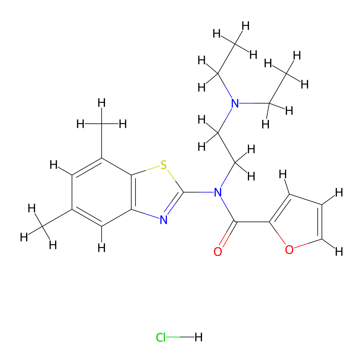N-(2-(diethylamino)ethyl)-N-(5,7-dimethylbenzo[d]thiazol-2-yl)furan-2-carboxamide hydrochloride molecular structure, CAS 1216837-58-9