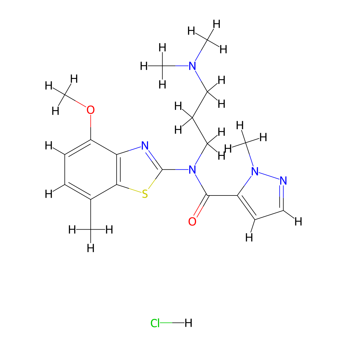 N-(3-(dimethylamino)propyl)-N-(4-methoxy-7-methylbenzo[d]thiazol-2-yl)-1-methyl-1H-pyrazole-5-carboxamide hydrochloride molecular structure, CAS 1216837-84-1