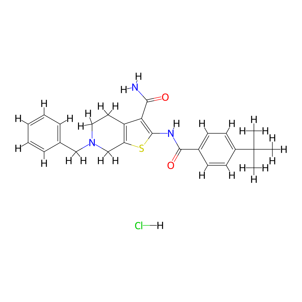 6-Benzyl-2-(4-(tert-butyl)benzamido)-4,5,6,7-tetrahydrothieno[2,3-c]pyridine-3-carboxamide hydrochloride molecular structure, CAS 1216838-71-9