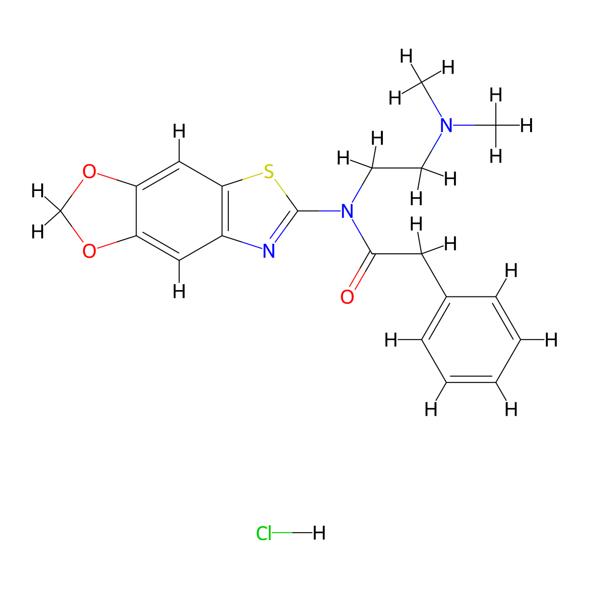 N-([1,3]dioxolo[4',5':4,5]benzo[1,2-d]thiazol-6-yl)-N-(2-(dimethylamino)ethyl)-2-phenylacetamide hydrochloride molecular structure, CAS 1216839-48-3
