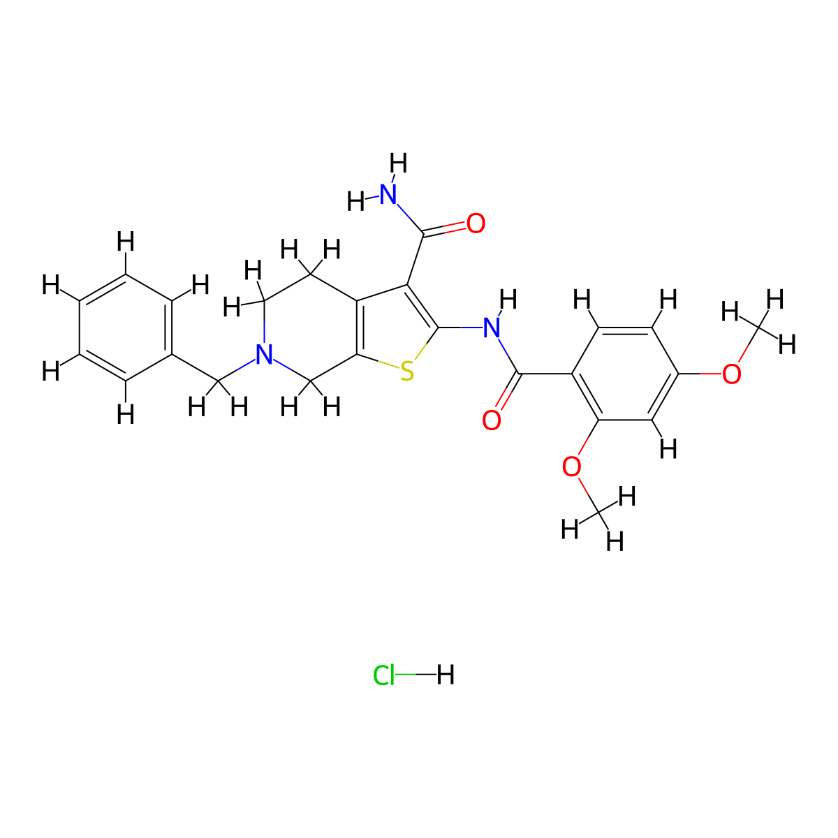 6-Benzyl-2-(2,4-dimethoxybenzamido)-4,5,6,7-tetrahydrothieno[2,3-c]pyridine-3-carboxamide hydrochloride molecular structure, CAS 1216840-89-9