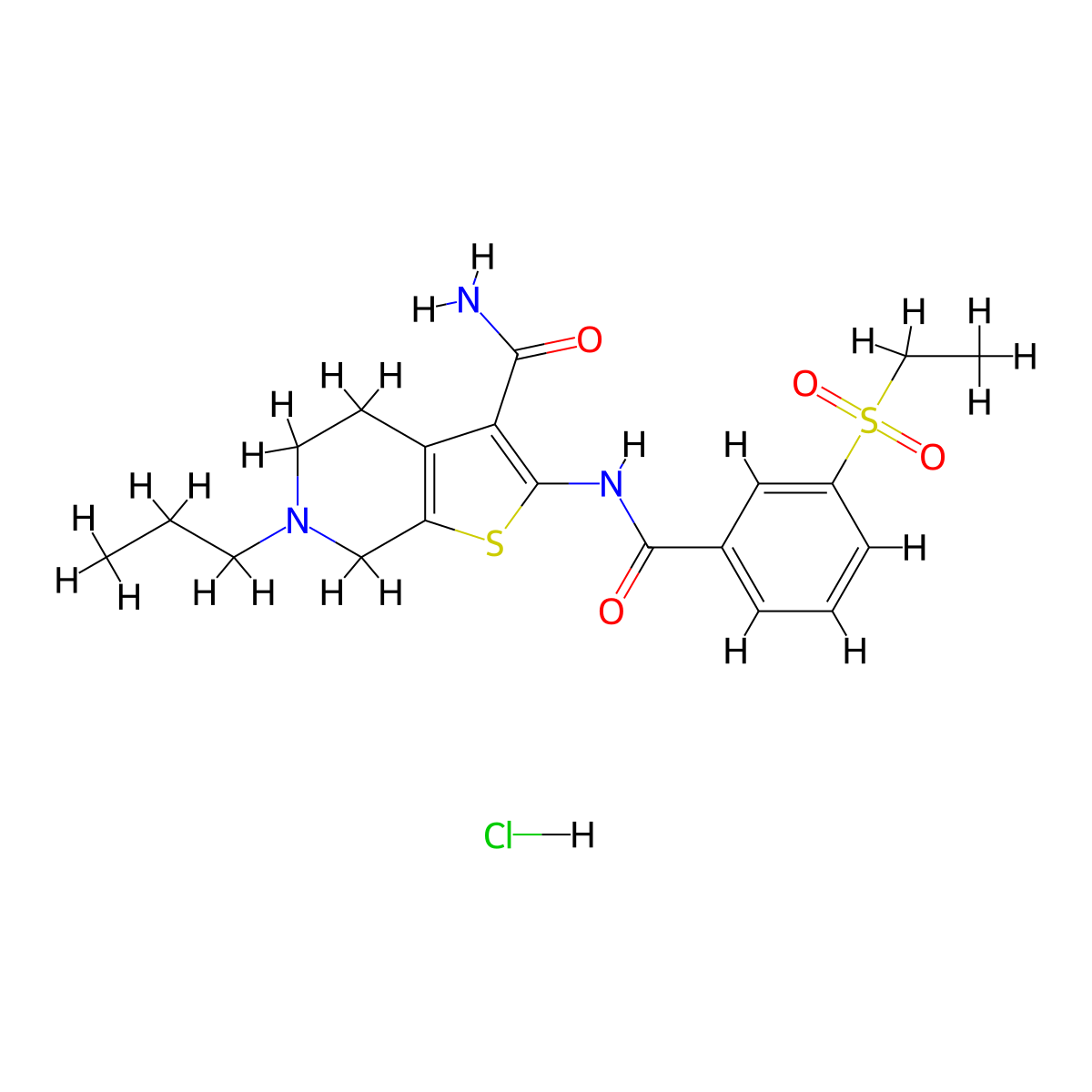 2-(3-(Ethylsulfonyl)benzamido)-6-propyl-4,5,6,7-tetrahydrothieno[2,3-c]pyridine-3-carboxamide hydrochloride molecular structure, CAS 1216841-91-6