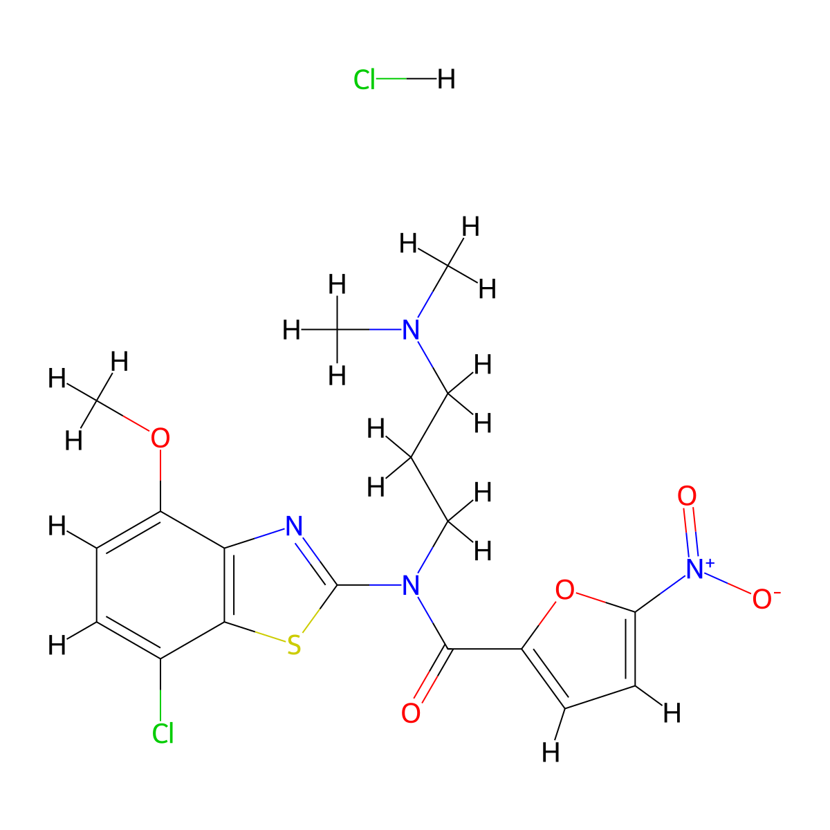 N-(7-chloro-4-methoxybenzo[d]thiazol-2-yl)-N-(3-(dimethylamino)propyl)-5-nitrofuran-2-carboxamide hydrochloride molecular structure, CAS 1216842-66-8