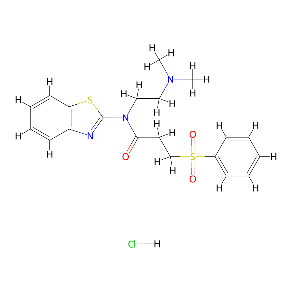N-(benzo[d]thiazol-2-yl)-N-(2-(dimethylamino)ethyl)-3-(phenylsulfonyl)propanamide hydrochloride molecular structure, CAS 1216843-14-9