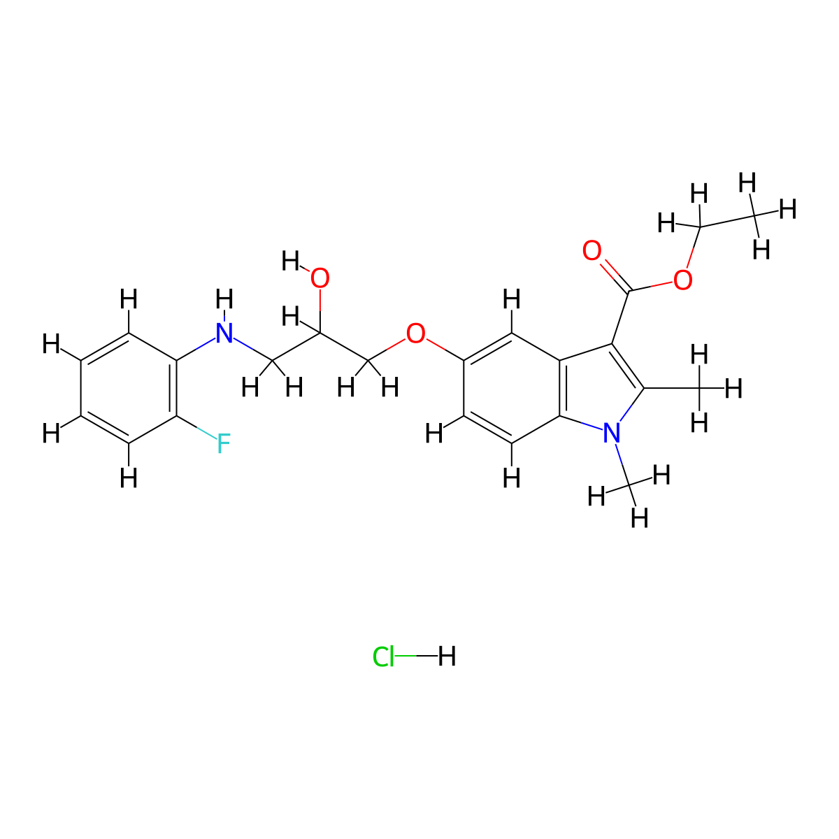ethyl 5-{3-[(2-fluorophenyl)amino]-2-hydroxypropoxy}-1,2-dimethyl-1H-indole-3-carboxylate hydrochloride molecular structure, CAS 1216843-18-3