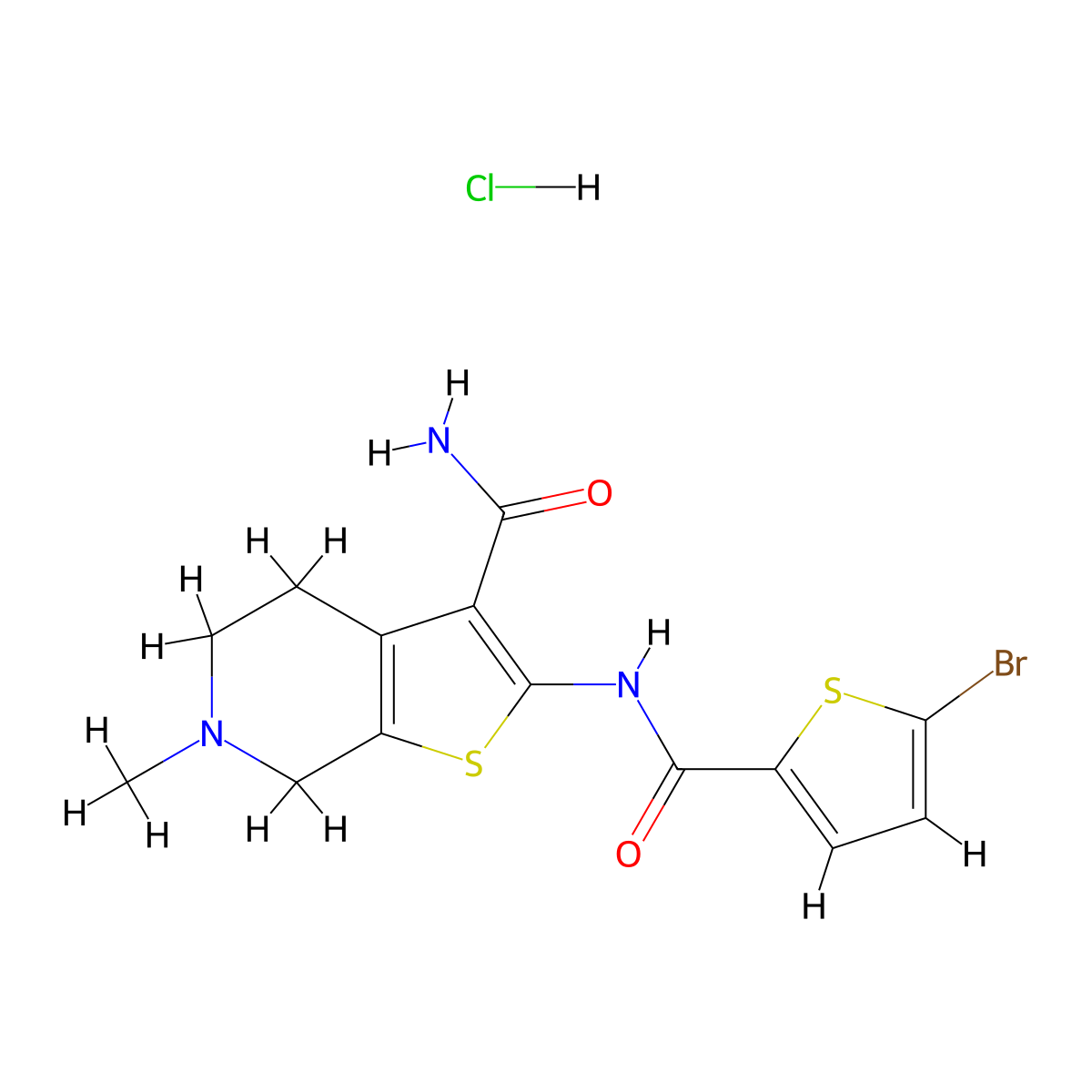 2-(5-Bromothiophene-2-carboxamido)-6-methyl-4,5,6,7-tetrahydrothieno[2,3-c]pyridine-3-carboxamide hydrochloride molecular structure, CAS 1216843-39-8