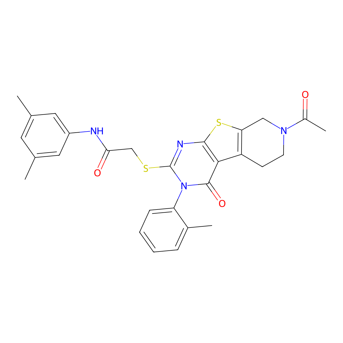 2-{[11-acetyl-4-(2-methylphenyl)-3-oxo-8-thia-4,6,11-triazatricyclo[7.4.0.0^{2,7}]trideca-1(9),2(7),5-trien-5-yl]sulfanyl}-N-(3,5-dimethylphenyl)acetamide molecular structure, CAS 1216843-86-5