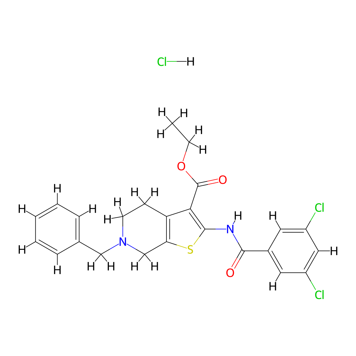 Ethyl 6-benzyl-2-(3,5-dichlorobenzamido)-4,5,6,7-tetrahydrothieno[2,3-c]pyridine-3-carboxylate hydrochloride molecular structure, CAS 1216844-56-2