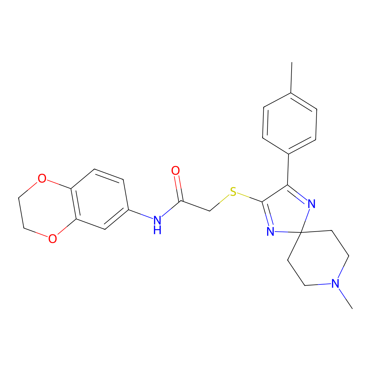 N-(2,3-Dihydro-1,4-benzodioxin-6-YL)-2-{[8-methyl-3-(4-methylphenyl)-1,4,8-triazaspiro[4.5]deca-1,3-dien-2-YL]sulfanyl}acetamide molecular structure, CAS 1216844-66-4