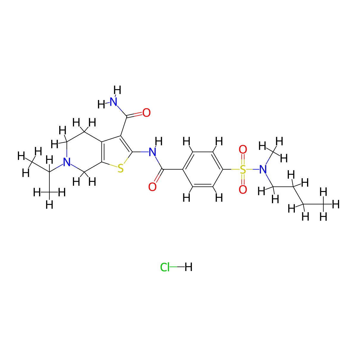2-(4-(N-butyl-N-methylsulfamoyl)benzamido)-6-isopropyl-4,5,6,7-tetrahydrothieno[2,3-c]pyridine-3-carboxamide hydrochloride molecular structure, CAS 1216846-18-2