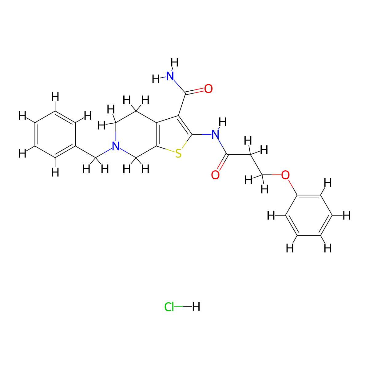 6-Benzyl-2-(3-phenoxypropanamido)-4,5,6,7-tetrahydrothieno[2,3-c]pyridine-3-carboxamide hydrochloride molecular structure, CAS 1216846-96-6