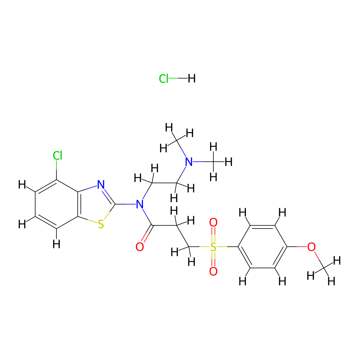 N-(4-chlorobenzo[d]thiazol-2-yl)-N-(2-(dimethylamino)ethyl)-3-((4-methoxyphenyl)sulfonyl)propanamide hydrochloride molecular structure, CAS 1216848-70-2