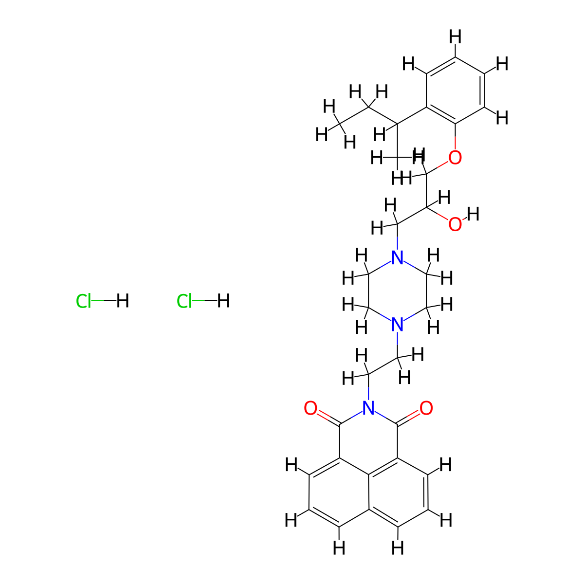 2-(2-(4-(3-(2-(sec-butyl)phenoxy)-2-hydroxypropyl)piperazin-1-yl)ethyl)-1H-benzo[de]isoquinoline-1,3(2H)-dione dihydrochloride molecular structure, CAS 1216850-89-3
