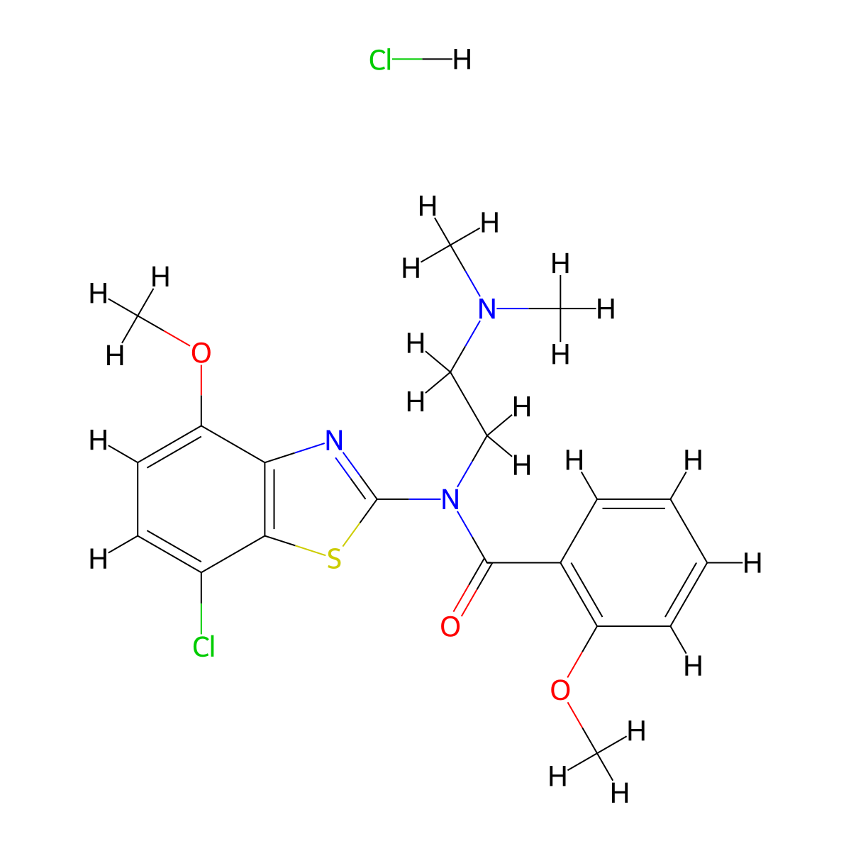 N-(7-chloro-4-methoxybenzo[d]thiazol-2-yl)-N-(2-(dimethylamino)ethyl)-2-methoxybenzamide hydrochloride molecular structure, CAS 1216851-66-9