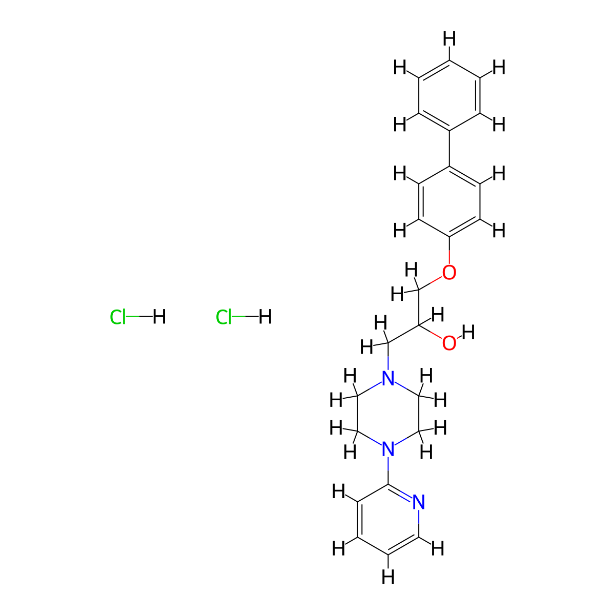 1-([1,1'-Biphenyl]-4-yloxy)-3-(4-(pyridin-2-yl)piperazin-1-yl)propan-2-ol dihydrochloride molecular structure, CAS 1216852-14-0