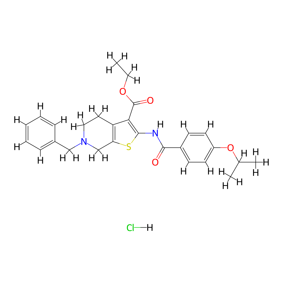 Ethyl 6-benzyl-2-(4-isopropoxybenzamido)-4,5,6,7-tetrahydrothieno[2,3-c]pyridine-3-carboxylate hydrochloride molecular structure, CAS 1216852-88-8