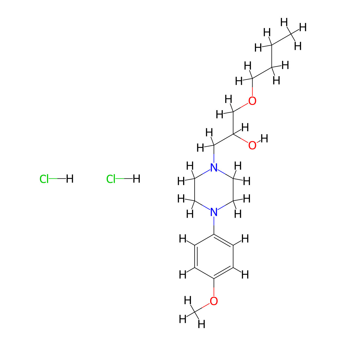 1-Butoxy-3-(4-(4-methoxyphenyl)piperazin-1-yl)propan-2-ol dihydrochloride molecular structure, CAS 1216852-91-3