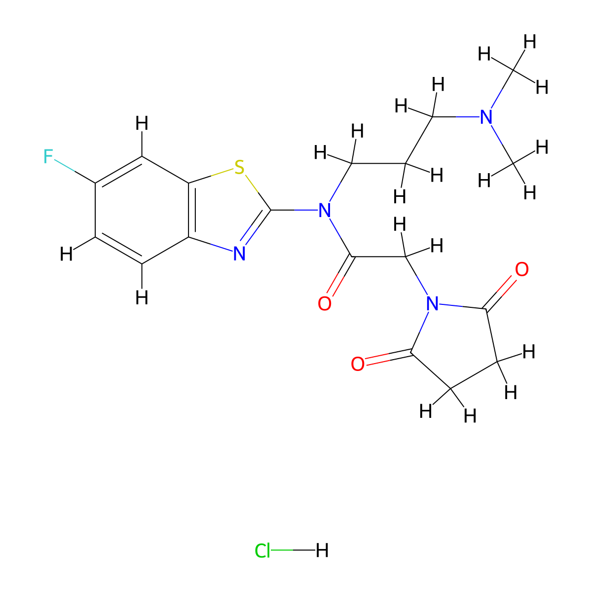 N-(3-(dimethylamino)propyl)-2-(2,5-dioxopyrrolidin-1-yl)-N-(6-fluorobenzo[d]thiazol-2-yl)acetamide hydrochloride molecular structure, CAS 1216857-82-7
